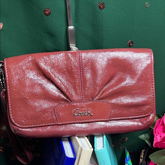 Coach Rust Colored Clutch Wristlet Patent Leather